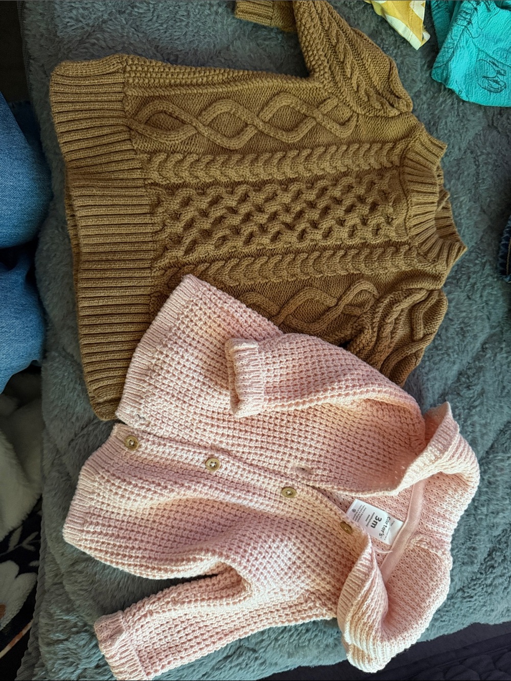 Cozy Cable Knit Sweater Dress in Chestnut Brown and Pink button up sweater